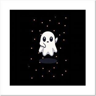 Cute Ghost with his hand waving at you Posters and Art